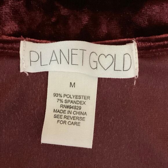 Planet Gold Red Velvet Velour Holiday Long Sleeve Wrap Tie Blouse Crop Top Sz M - Picture 3 of 3